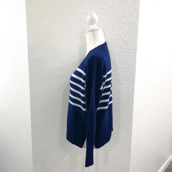 Vineyard Vines Seaspun 100% Cashmere Blue/White VNeck Sweater Lightweight Large - Picture 3 of 9